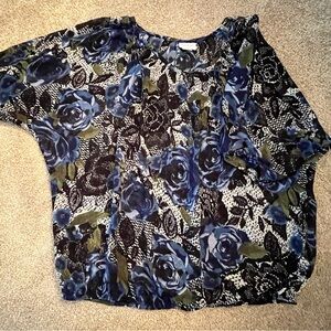 Jaclyn Smith Floral Blue and Green Women's‎ Top Sheer